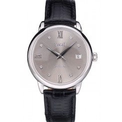 Cheap Piaget Swiss Traditional Grey Dial Black Leather Strap 7627