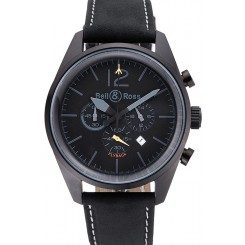 Copy Bell and Ross BR126 Flyback Black Dial Black Case Black Suede Leather Strap