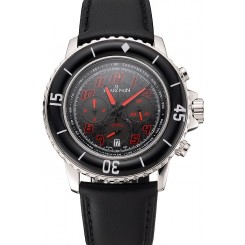Copy Blancpain Fifty Fathoms Speed Command Carbon Fiber Dial With Red Markings Stainless Steel Case Black Leather Strap 1453774