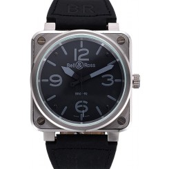 Fake Luxury Bell and Ross BR 01-92 Black Dial Silver Case Black Leather Strap