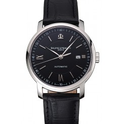 Fashion Swiss Baume & Mercier Classima Black Dial Stainless Steel Case Black Leather Strap