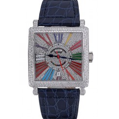 Franck Muller Master Square Color Dreams Diamonds Dial Diamonds Case Blue Leather Strap 622359