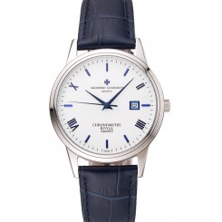 High Quality Vacheron Constantin Patrimony Chronometre Royal White Dial Stainless Steel Case Blue Leather Strap