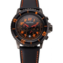 Imitation Blancpain Fifty Fathoms Speed Command Carbon Fiber Dial With Orange Markings Black PVD Case Black Leather Strap 1453776