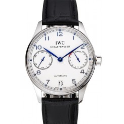 Imitation High Quality Swiss IWC Portuguese White Dial Blue Numerals Silver Case Black Leather Bracelet 1453913