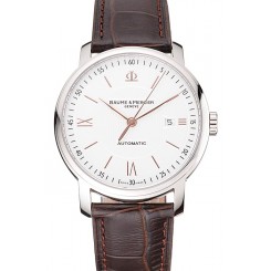 Imitation Swiss Baume & Mercier Classima White Dial Stainless Steel Case Brown Leather Strap