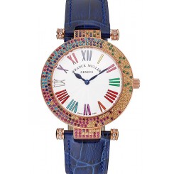 Knockoff Franck Muller Double Mistery 4 Saisons White Dial Rose Gold Case Blue Leather Strap