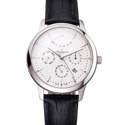 Knockoff Swiss Vacheron Constantin Traditionnelle Power Reserve White Dial Stainless Steel Case Black Leather Strap