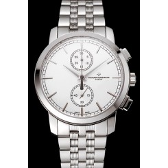 Luxury Swiss Vacheron Constantin Patrimony Traditionnelle Chronograph White Dial Stainless Steel Case And Bracelet 1453755