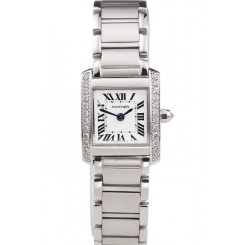 Replica Cartier Tank Anglaise 20mm White Dial Diamonds Steel Case Stainless Steel Bracelet