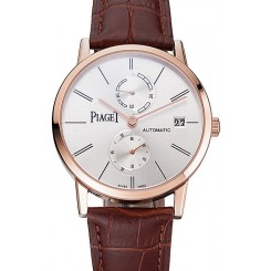 Replica Piaget Altiplano Date Silver Dial Rose Gold Case Brown Leather Strap