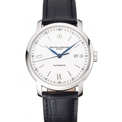 Swiss Baume & Mercier Classima White Dial Stainless Steel Case Black Leather Strap