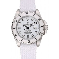 Swiss Rolex Submariner Bamford White Dial White Fabric Bracelet 1453982