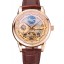 AAA Replica Patek Philippe Dual Time Moonphase Tourbillon Gold Skeletonised Dial Rose Gold Case Brown Leather Strap