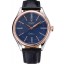 Best Quality Copy Rolex Cellini Blue Dial Gold Bezel Stainless Steel Case Black Leather Strap 622841