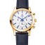 Copy Best Omega Chronograph White Dial Gold Case Blue Leather Strap