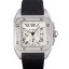 Copy Swiss Cartier Santos Silver Bezel with Diamonds and Black Leather Strap sct44 621528