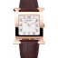 Hermes Heure H White Dial Gold Case Brown Leather Strap