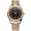 Knockoff Cheap Swiss Rolex Day-Date Black Dial Gold Diamond Case Two Tone Stainless Steel Bracelet 1453975