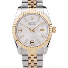 Knockoff Rolex DateJust Two Tone Stainless Steel 18k Gold Plated Silver Dial 98084