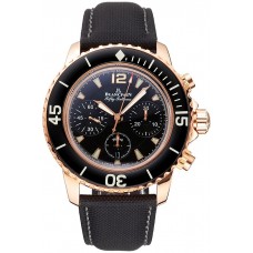 Swiss Blancpain Fifty Fathoms Flyback Chronograph Black Dial Black Bezel Rose Gold Case Black Canvas Strap