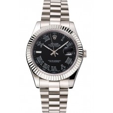Swiss Rolex Datejust Black Dial Roman Numerals Stainless Steel Case And Bracelet